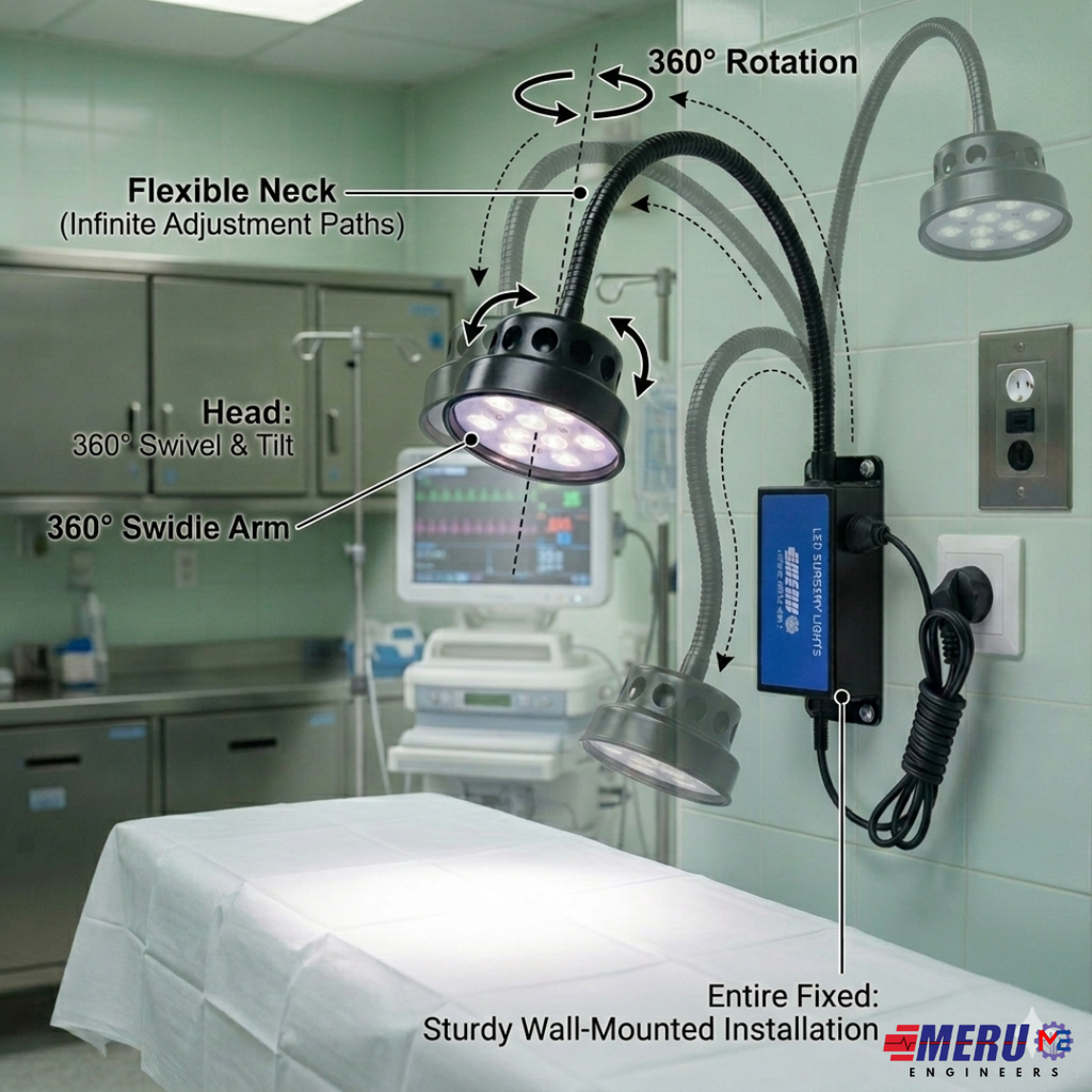 LED Examination Light 60000 Lux with Flexible Arm, Bright Illumination, Surgical Lamp, Clinic, Dental, Veterinary, OPD, Microbiology Lab, Gynaecologist, Pet Clinics (WALL MOUNT, 9 LED 60000 LUX)
