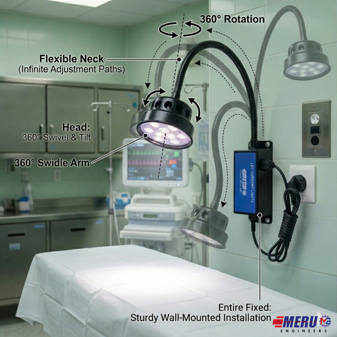 LED Examination Light 60000 Lux with Flexible Arm, Bright Illumination, Surgical Lamp, Clinic, Dental, Veterinary, OPD, Microbiology Lab, Gynaecologist, Pet Clinics (WALL MOUNT, 9 LED 60000 LUX)