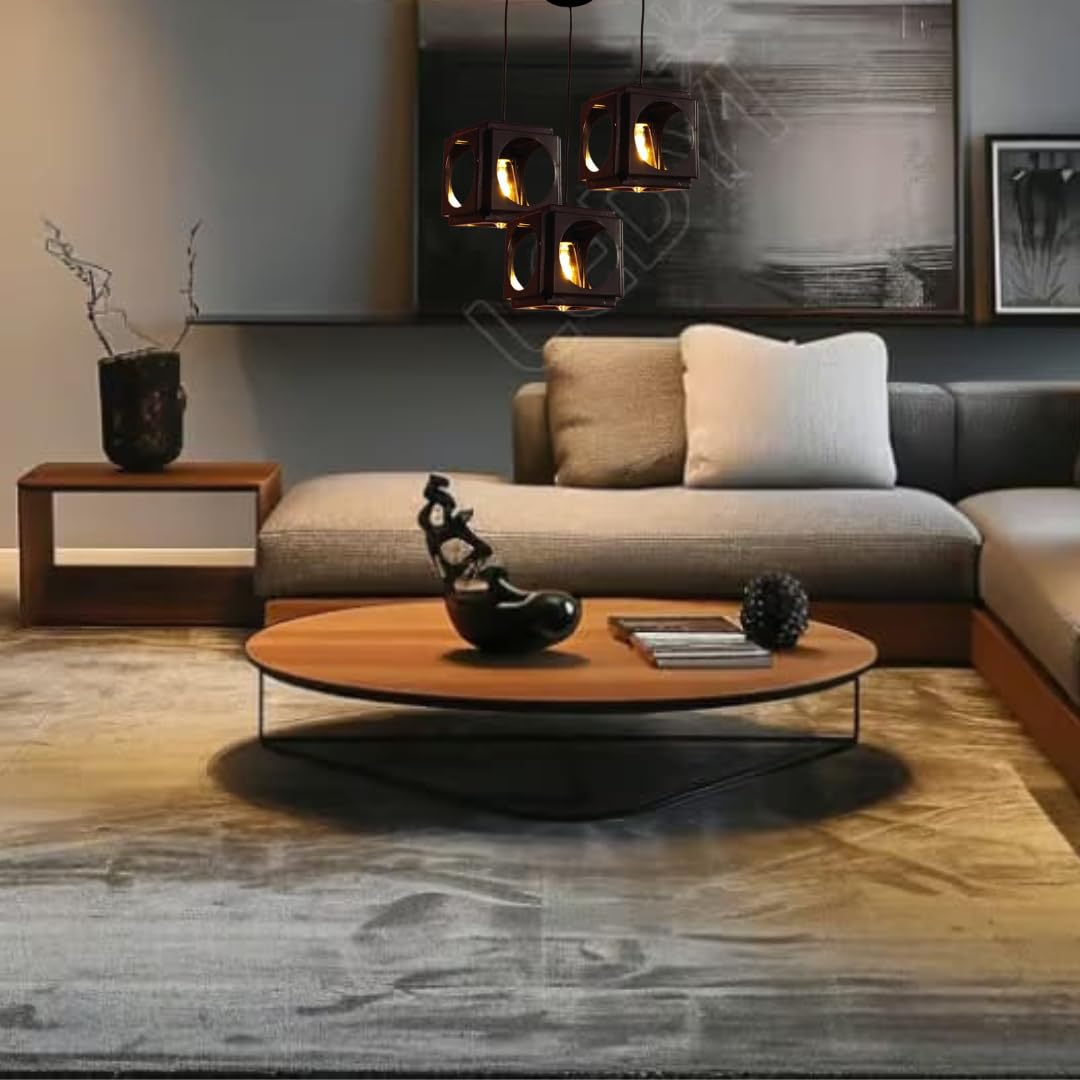 Ceiling Hanging Light Hexa Round Shape Black Pendant for Dining Table, Living Room, Bedroom, Restaurants, Offices, Cafes, Hotels. E27 Bulb Type. (Bulb Not Included) (Hexa Round)