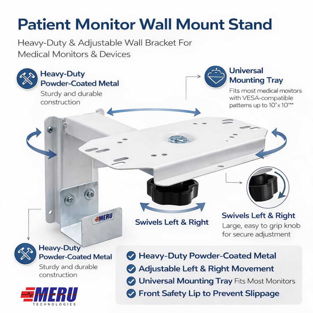 Wall Mount for Patient Monitor | Heavy-Duty Powder-Coated Steel | Adjustable Left & Right Movement with Ergonomic Black Knob ( FRIENDLY )