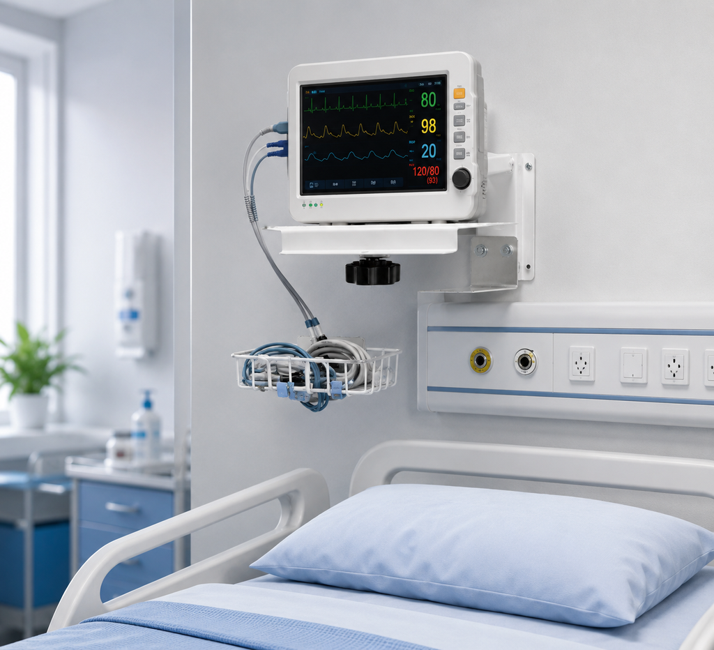 Wall Mount for Patient Monitor | Heavy-Duty Powder-Coated Steel | Adjustable Left & Right Movement with Ergonomic Black Knob ( FRIENDLY )