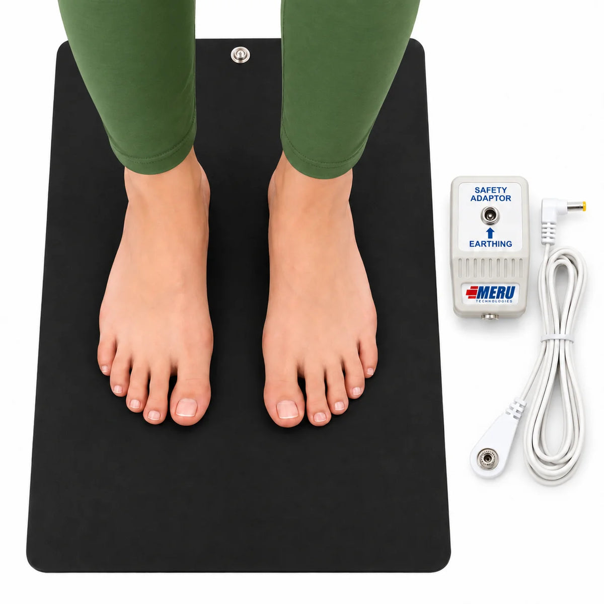 Grounding your Body to Earth for Feet with Safety Adapter, Earthing Cord & Conductive PVC Rubber Mat 25 x 50 cm Mat l Foot Earthing Mat for Home, Office and Relaxation. Reduces pain, stress or body voltage.